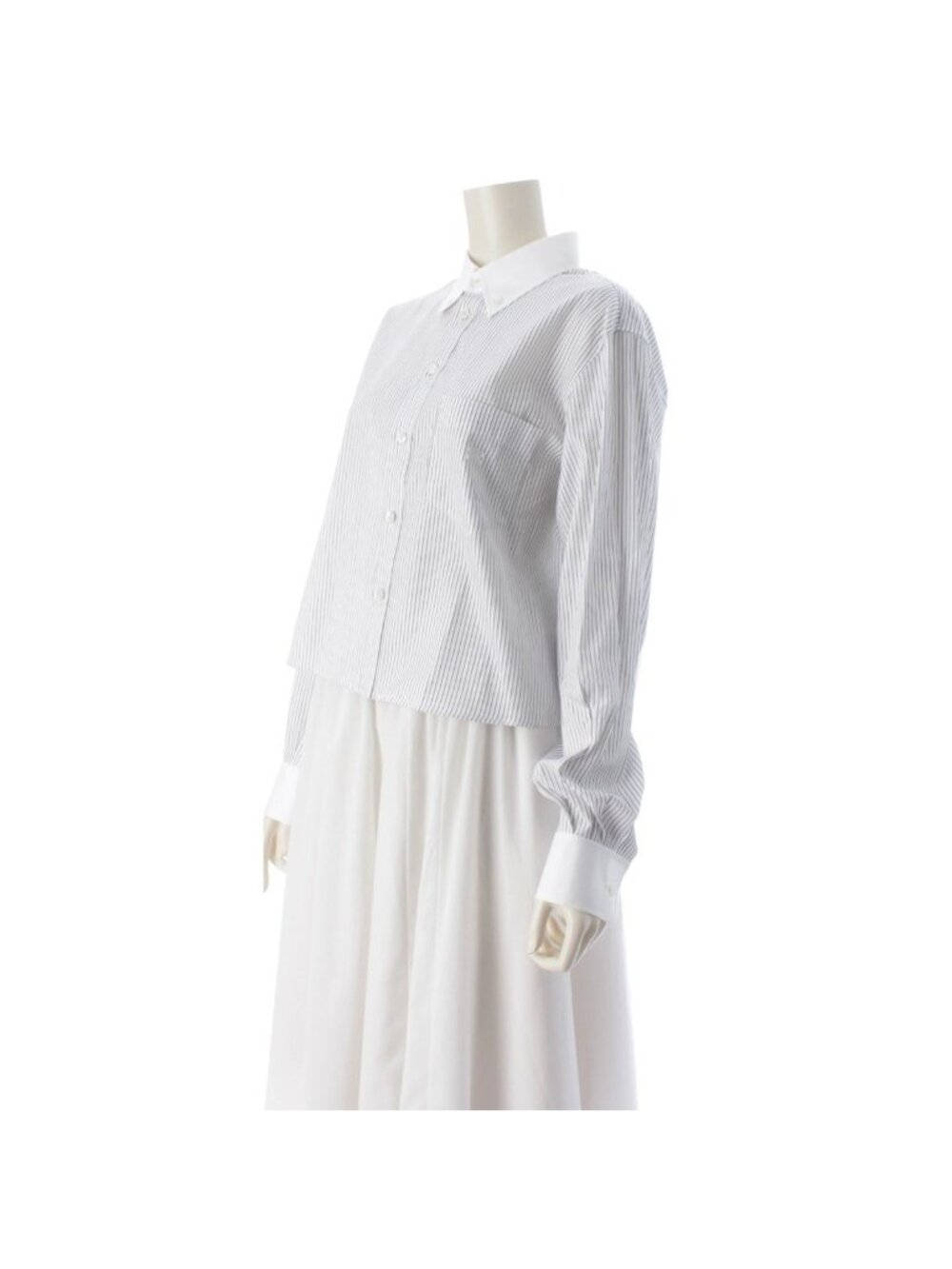 Celine Cotton Triomphe Embroidery Long Sleeve Striped Cropped Shirt Top White 38 - Picture 2 of 10